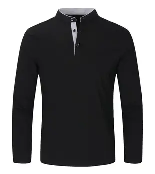 bulk high quality plain blank t shirt with stand collar men button up shirt polo shirts long sleeves