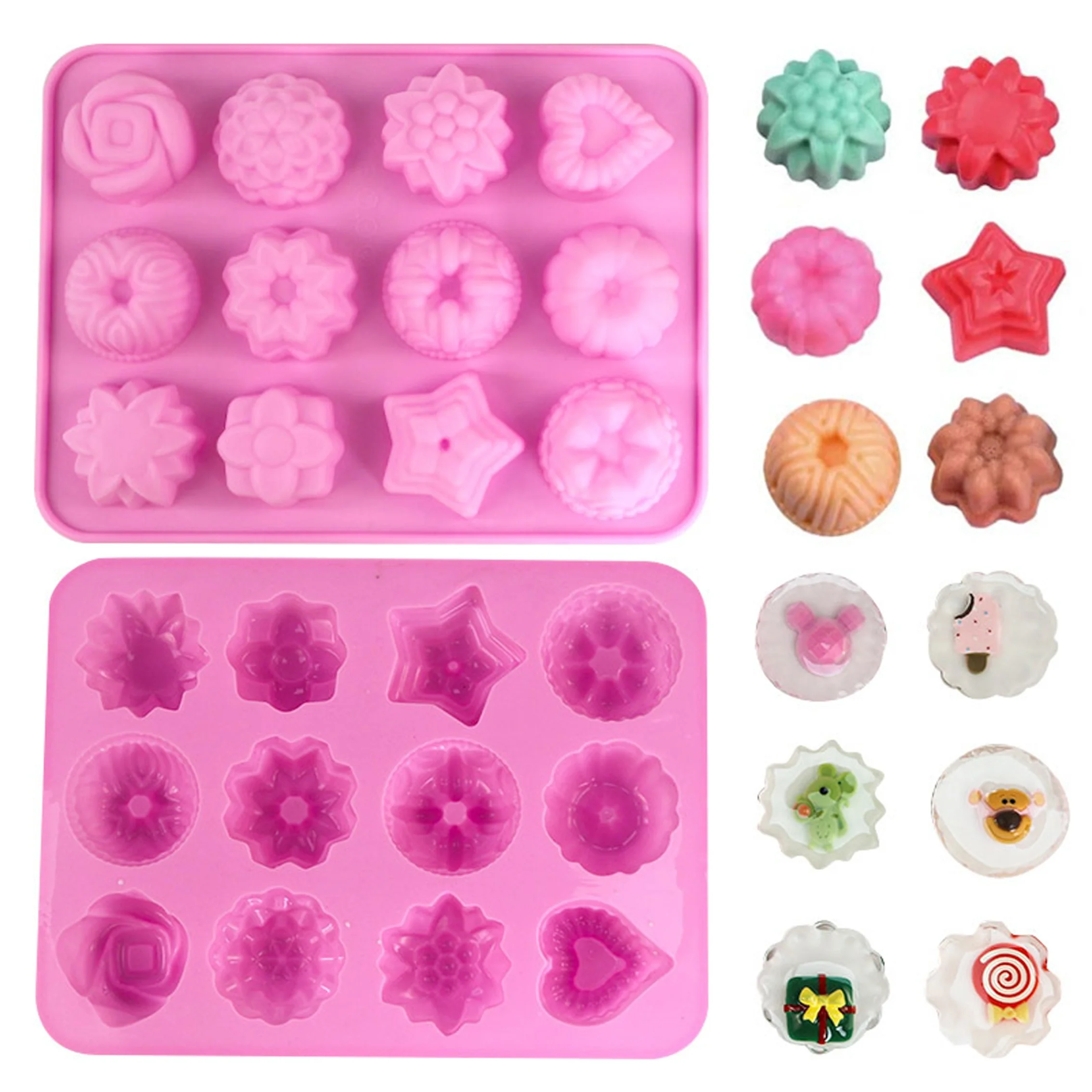 Hot Sale 12 Holes Flowers Silicone Cake Mold Chocolate Pudding Silicone Mold for Ice Cream Mold Baking Candle Tools