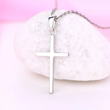 Religious Jewelry Christian Baptism Gift 925 Sterling Silver Plain Pendant 22*12.8 Cross Couple Men Cross Necklace Chain