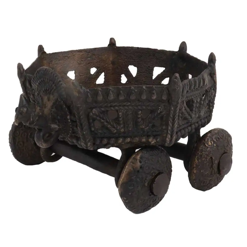 handmade antique brass bullock cart with four