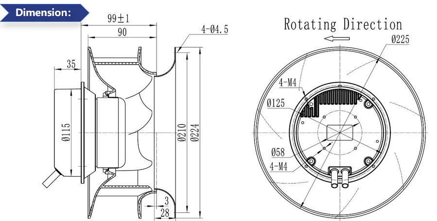 Backward Centrifugal Cooling Fan, 225mm, 230V - detail 14