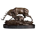 Classic Indoor Crafts Bronze Art Casting Wolves Hunt Deer Statues