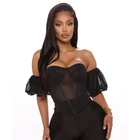 Top 2021 Hot Fashion Sexy Puff Sleeve Off Shoulder Mesh New Model Women Tube Top