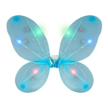 Aqua Light Up Butterfly Fairy Wings with Blinking Flashing Multicolor LEDs for Girls and Women Adults