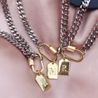 2020 Hot Selling Gold Color Square Initial Charm Stainless Steel Necklace For Women Personalized Jewelry