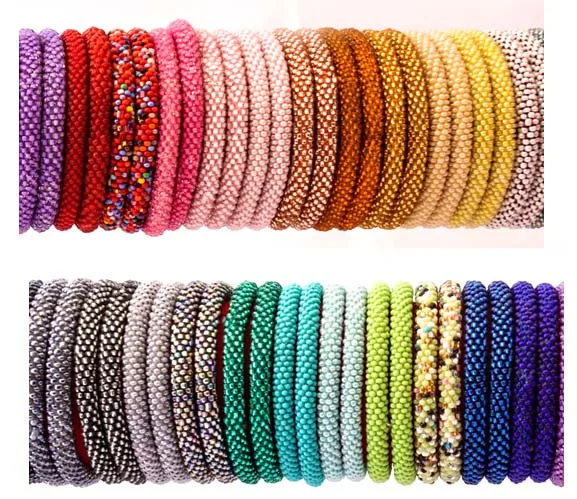 10 SET Nepal Rolls Glass Beaded bracelet crochet handmade bead bangle USA NEPAL