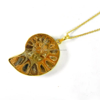 Ammonite Pendant Gemstone Bezel Pendant With Chain 18k Gold plated fashion jewelry