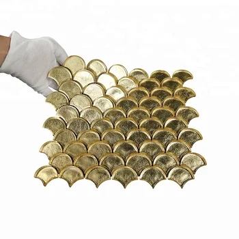 New Arrival fish scale mosaic wall Decorative Gold Leaf Glass Mosaic tile