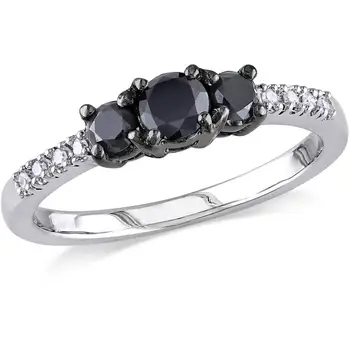 2.40 Carat Three Stone Black Diamond Ring Engagement In 14k White Gold , Three Stone Ring 14k Gold,3 stone diamond ring