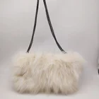 genuine fox fur furry shoulder handbag evening clutch purse