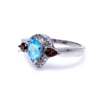 design Blue Topaz & Garnet 925 silver gemstone rings