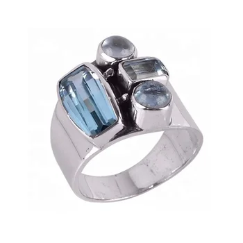 Natural gemstone women gemstone engagement ring pure blue topaz ring in Sterling silver 925 silver jewelry supplier