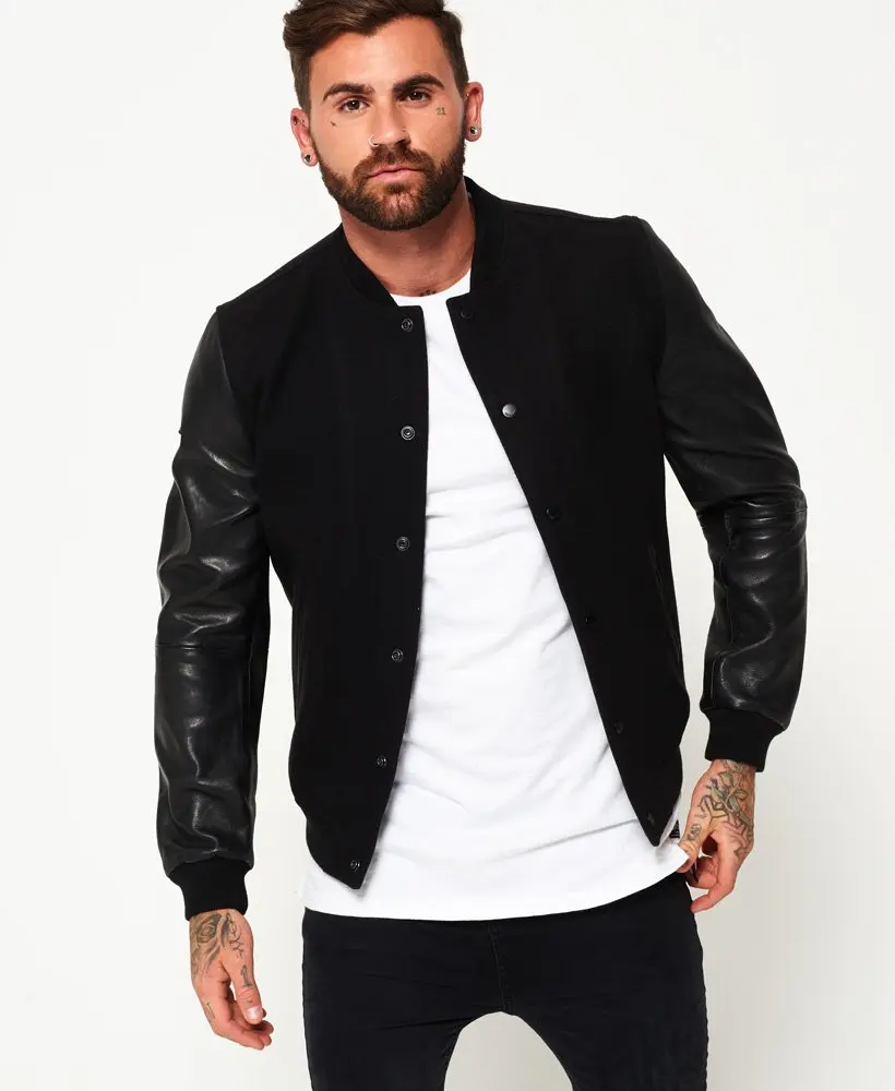 leather sleeve bomber