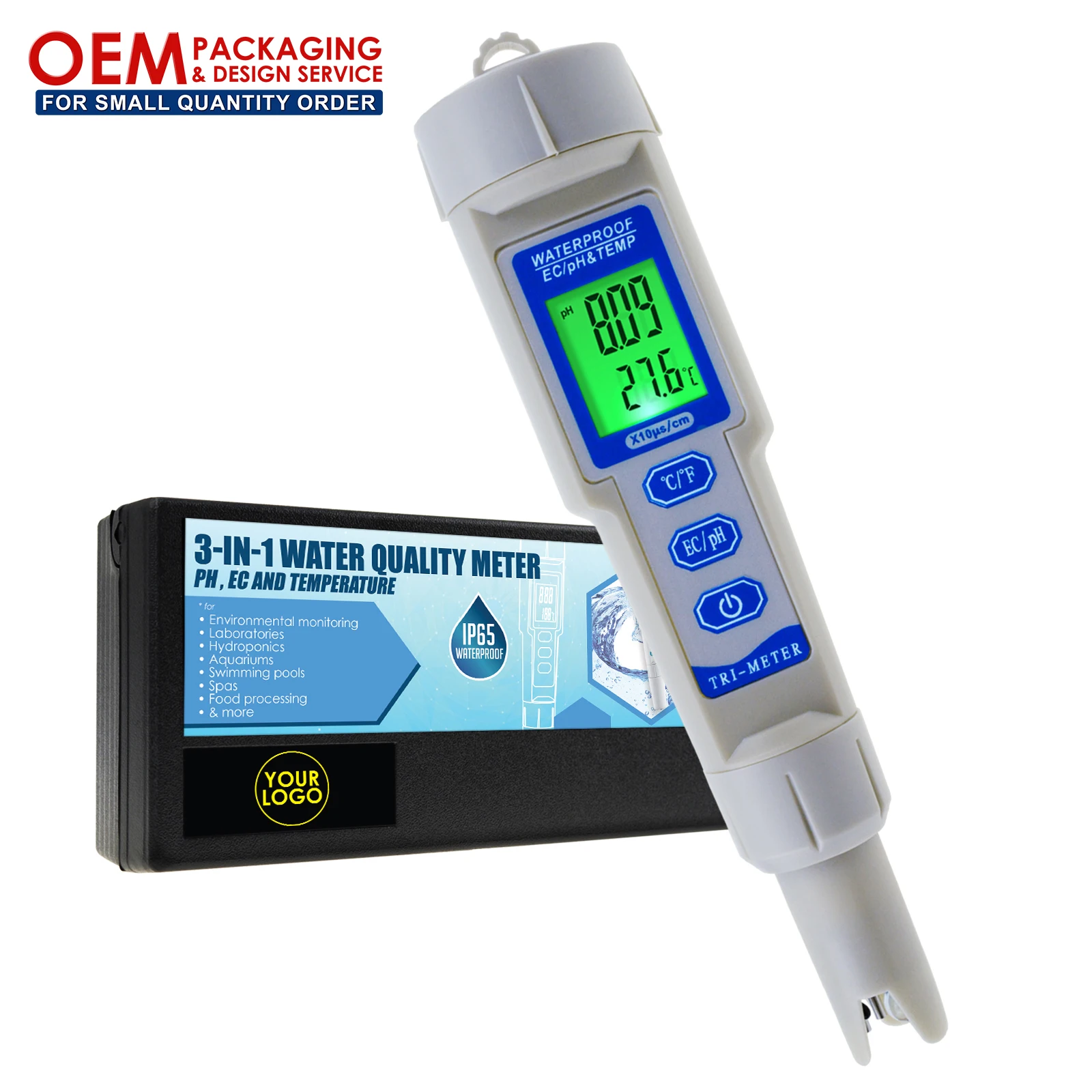 pH/EC/Temperature Meter ATC 3 in 1 Waterproof Pen Type Water Quality Combo Multi-Parameter Tester Monitor Analyzer Acidometer Test Kit for Aquariums Hydroponics Pool Spa Drinking Purity 