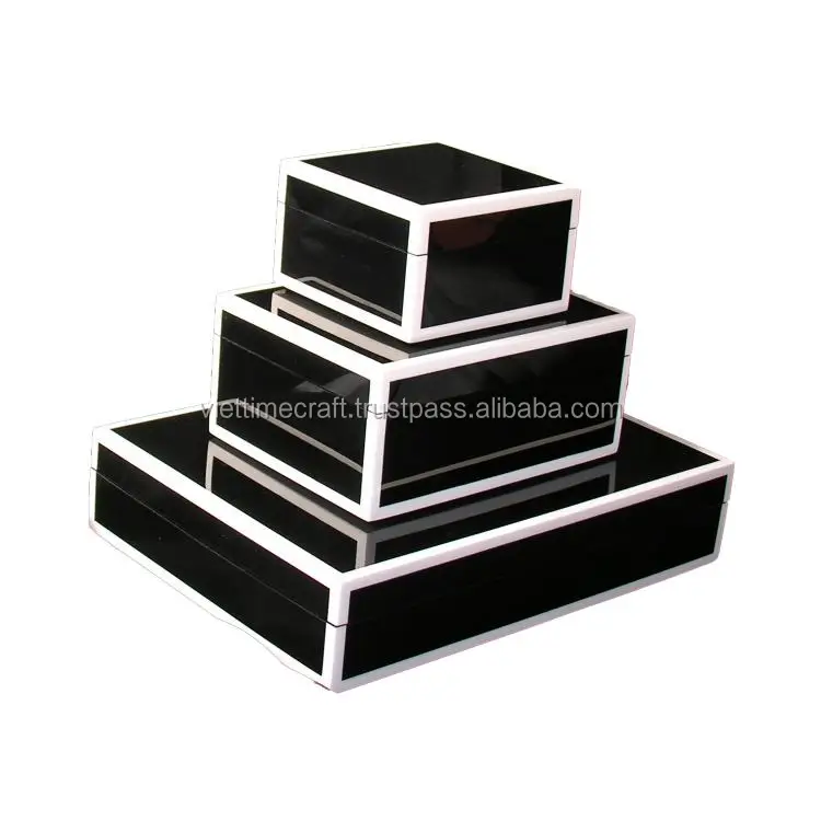 Glossy black lacquer box with white trim