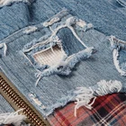 Shirt Shirt Shirts Shirt OEM New Product Mens Distressed Denim And Checked Cotton Patchwork Shirt For Men Casual