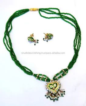 Rajasthani Fashion Jewelry Red Lac Necklace with Earring Set
