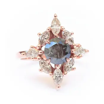 2.40 Carat Black Salt and Pepper Diamond Designer Engagement Ring in 14k Rose Gold