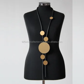 Gold Plated Moon Design High Quality Wholesale Designer Black Leather Necklaces