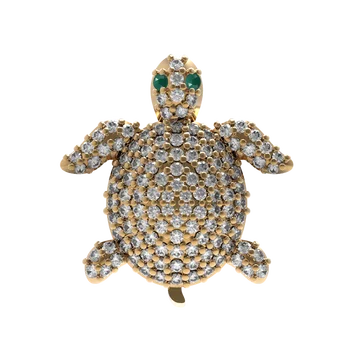Pave Setting 14K Yellow Gold Emerald Gemstone Tortoise Charm Finding