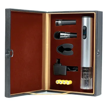 Christmas Corporate Gifts 2019 Luxury Wine Accessories Leather Box Set with Electric Automatic Corkscrew WIne Opener Sealer