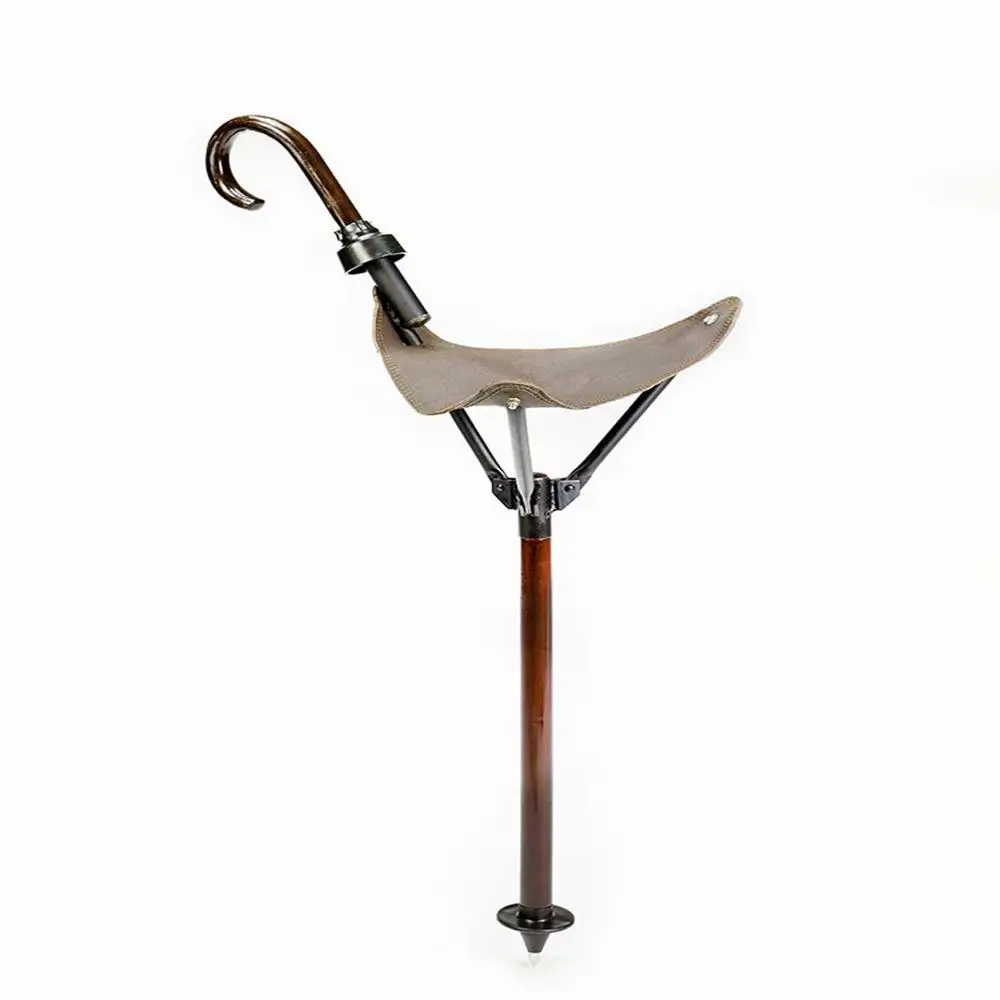 LEATHER SHOOTING STICK Folding Stool SEAT for Walking With Rubber Ferrule 