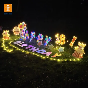 Wholesale Happy Birthday Corrugated Plastic Lawn Letters Holiday Yard Signs with LED light