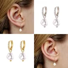 Pearl Earrings Pearlearrings HYH 925 Silver Baroque Pearl Cz Huggie Earrings