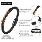 Leather Bracelet Leather Fashion Elegant Black Lava Tiger Eye Bead Leather Bracelet Men