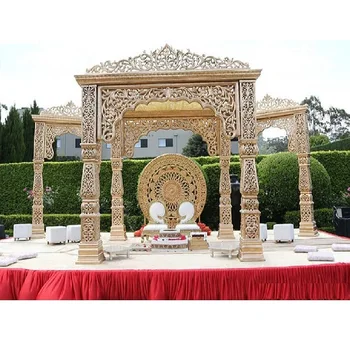 Royal Golden Open Wedding Mandap Set Open Plan Wedding Mandap Decor Majestic Half Moon Indian Wedding Mandap