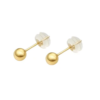 1000S Cheap Fashionable Women Real 18K Gold Round Ball Earrings Solid Beaded Stud Earrings