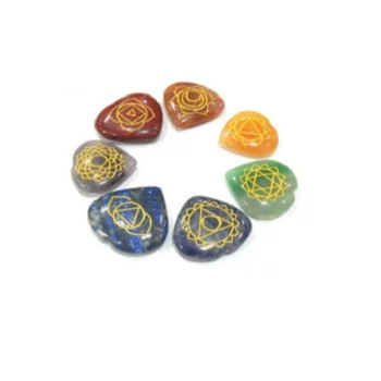 7 Chakra Heart Shape Reiki Set / Natural Gemstone Rune Set Natural Reaiki Gemstone 7 Chakra Heart Set by Rais Agate