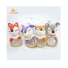 Crochet Ring Baby Teething Natural Weave Crochet Doll Fox Amigurumi Baby Teething Beads Ring Toy