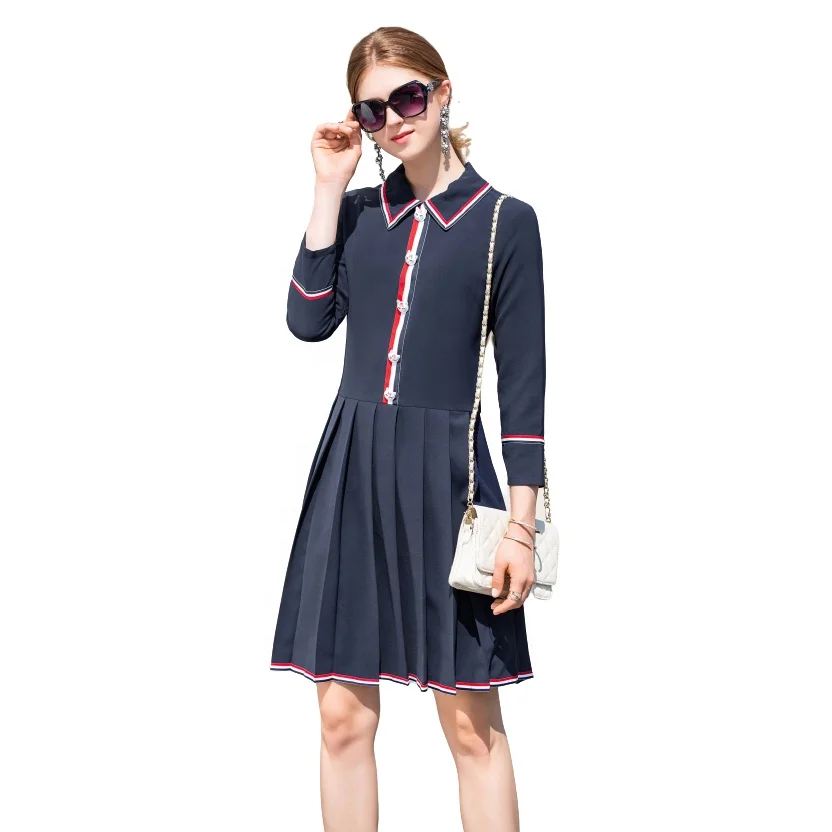 Vintage Women Dress Summer - Autumn With Long Sleeve,Casual Style,For  Office - Buy Casual Dresses + Long +sleeve +women +chiffon +summer +fall  +oem +breathable + Turn-down +collar +buttoned,Vintage Dress +lady +mini  +above +
