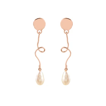 lovely wire style dangler earrings with a fresh water drop pearl in 925 sterling silver with rose gold plating