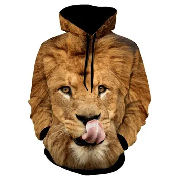 Lion Printed Customized King Pullover Men's Logo Sweaters Oversized Puff Print Hoodie