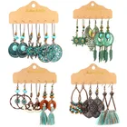 Turquoise Earring Bohemian Turquoise Geometric Wood Bronze Women Hook Earring 3 In 1