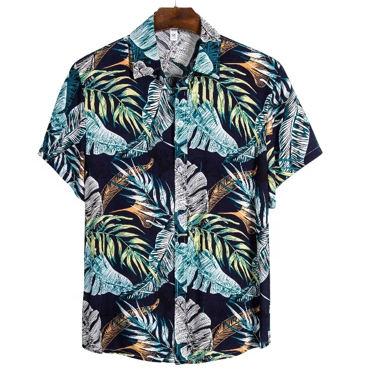 Homme Floral Imprimé Chemise Hawaïenne Été Plage Manches Courtes Tops Casual T-Shirt 