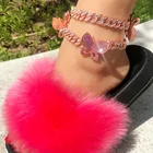 Cuban Anklet Top Quality Women Hip Hop Pink Cuban Link Butterfly Anklets