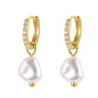 Pearl Pearl HYH 925 Silver Baroque Pearl Cz Huggie Earrings