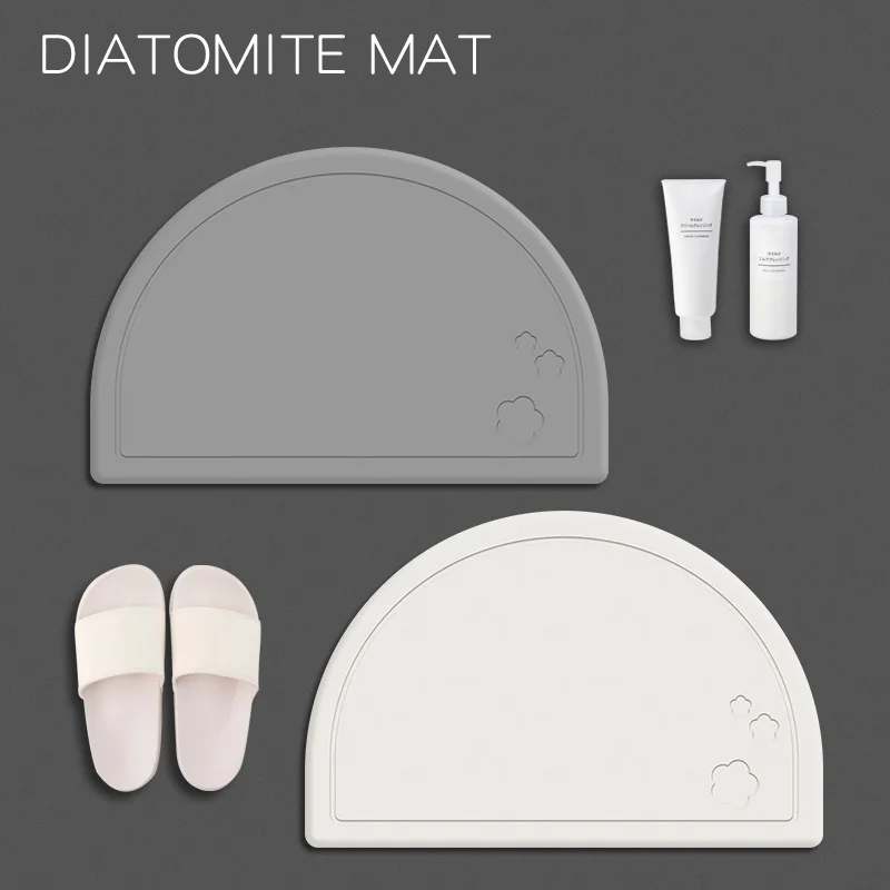 Amazon hot selling non-slip bathroom half round diatomite bath mat water absorbing mat