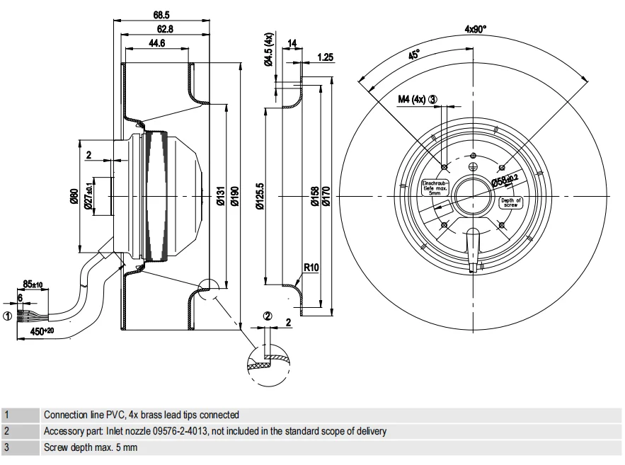 Ball Bearing, R2E190-AO26-05, 230V, 190x71mm, 50/60HZ - detail 20