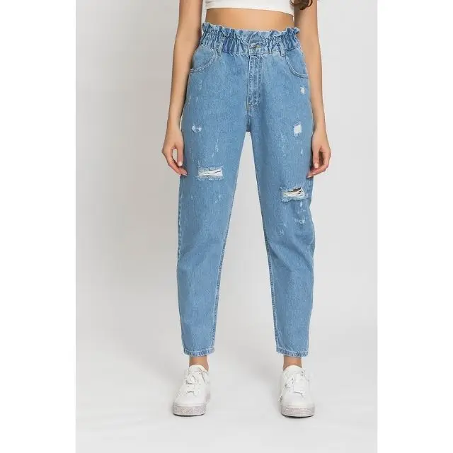 Vaqueros Rasgados De Cintura Alta Para Mujer,Pantalones Vaqueros Con  Estampado De Globo Azul,Vaqueros Rasgados De Cintura Alta - Buy De Algodón  Pantalones Globo Jean,De Algodón Pantalones Globo,Arrancó Los Pantalones De  Estilo De