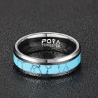 Ring POYA Jewelry Blank Tungsten Carbide Ring For Men Or Women Turquoise Inlay Wedding Band