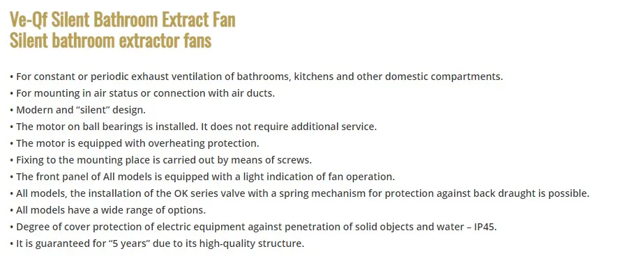 Electric Wall-mounted Bathroom Extractor, VENTUROPE, VE100-QF - detail 6