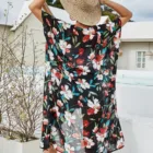 Cape Women's Chiffon Open Front Poncho Cape With Floral Print Loose Cardigan Shawl Wrap