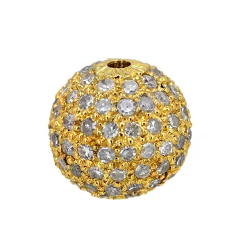 Natural Diamond Pave Spacer Beads Ball Findings Solid 14k Yellow Gold Accessories Jewelry Spacer Bead Finding fine Jewelry