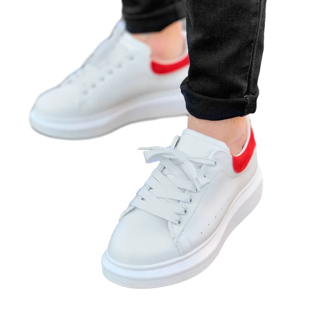 Hombre Zapatillas Deportivas Suela Gruesa Línea Negro Zapatos Blanco