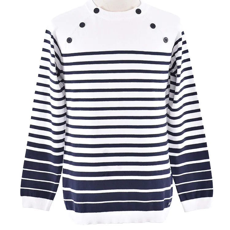 Spring Summer Men's Fashion design jumper Man navy stripe long sleeve pull knitwear raglan with buttons