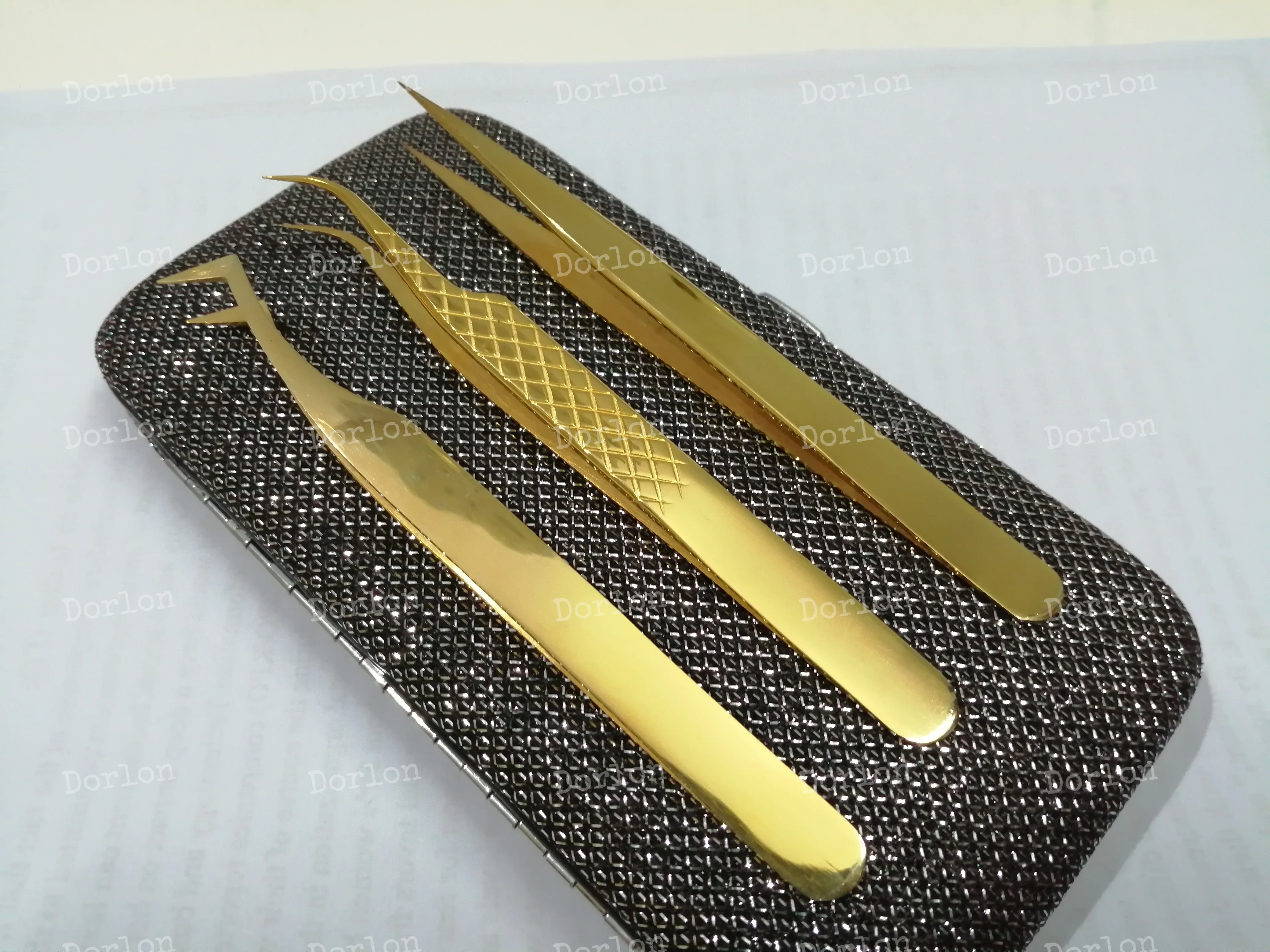 Custom Logo Gold Lash Tweezers Diamond Grip Eyelash Tweezers